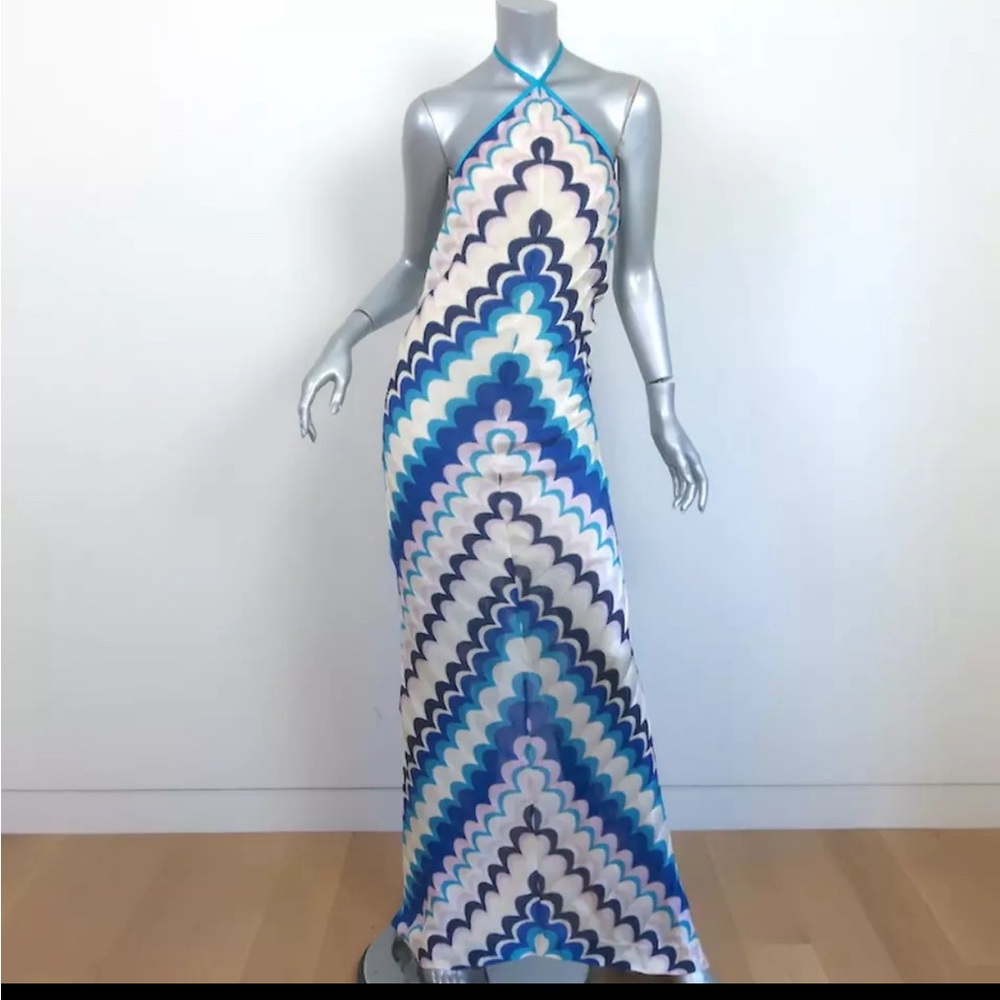 Alexis Maxi Halter Celestine Blue Waves Dress-Small